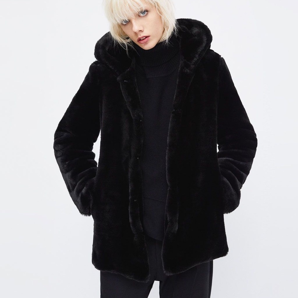 COAT WITH FAUX FUR HOOD